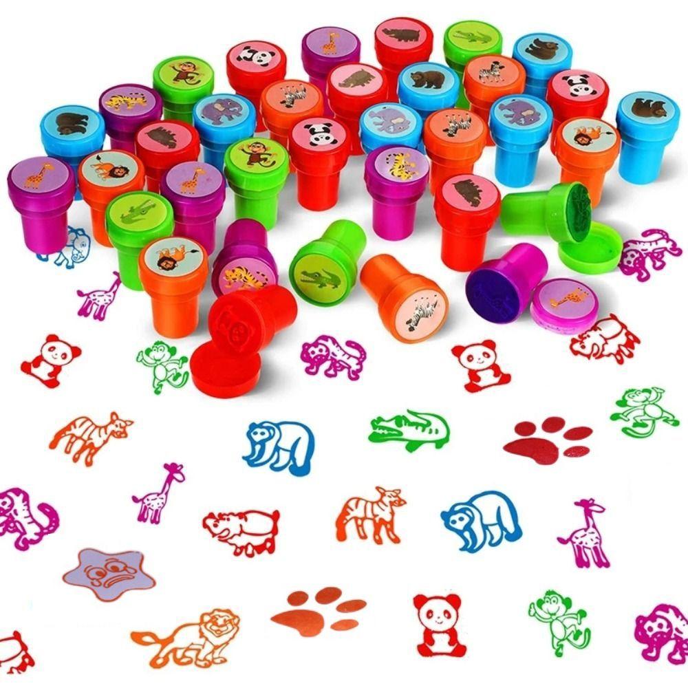 10/12/26Pcs Cartoon Children's Self-stamp Set for Children Treasure Box Prize Birthday Party Gift