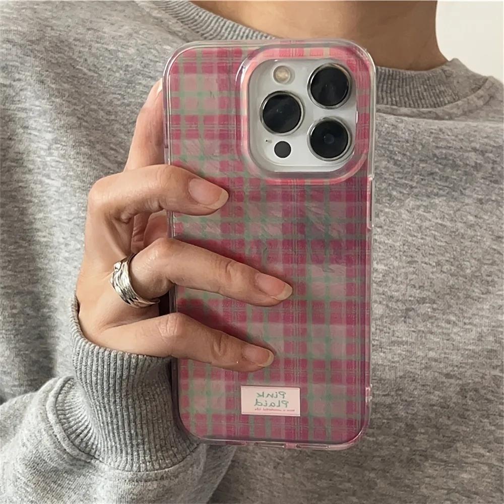 Чехол для телефона Dopamine Color Block Match Plaid для iPhone 17 16 15 14 13 12 11 Pro Max Air 16E SE2 7 8 Plus Сетка Метка Матовый Чехол
