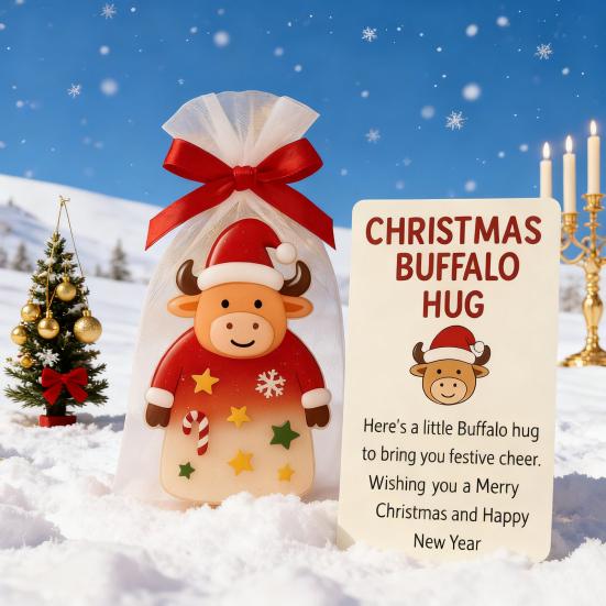 Christmas Pocket Hug Gift Mini Buffalo Pocket Hug Token with Heartwarming Cards Emotional Support Gifts for Friends Family