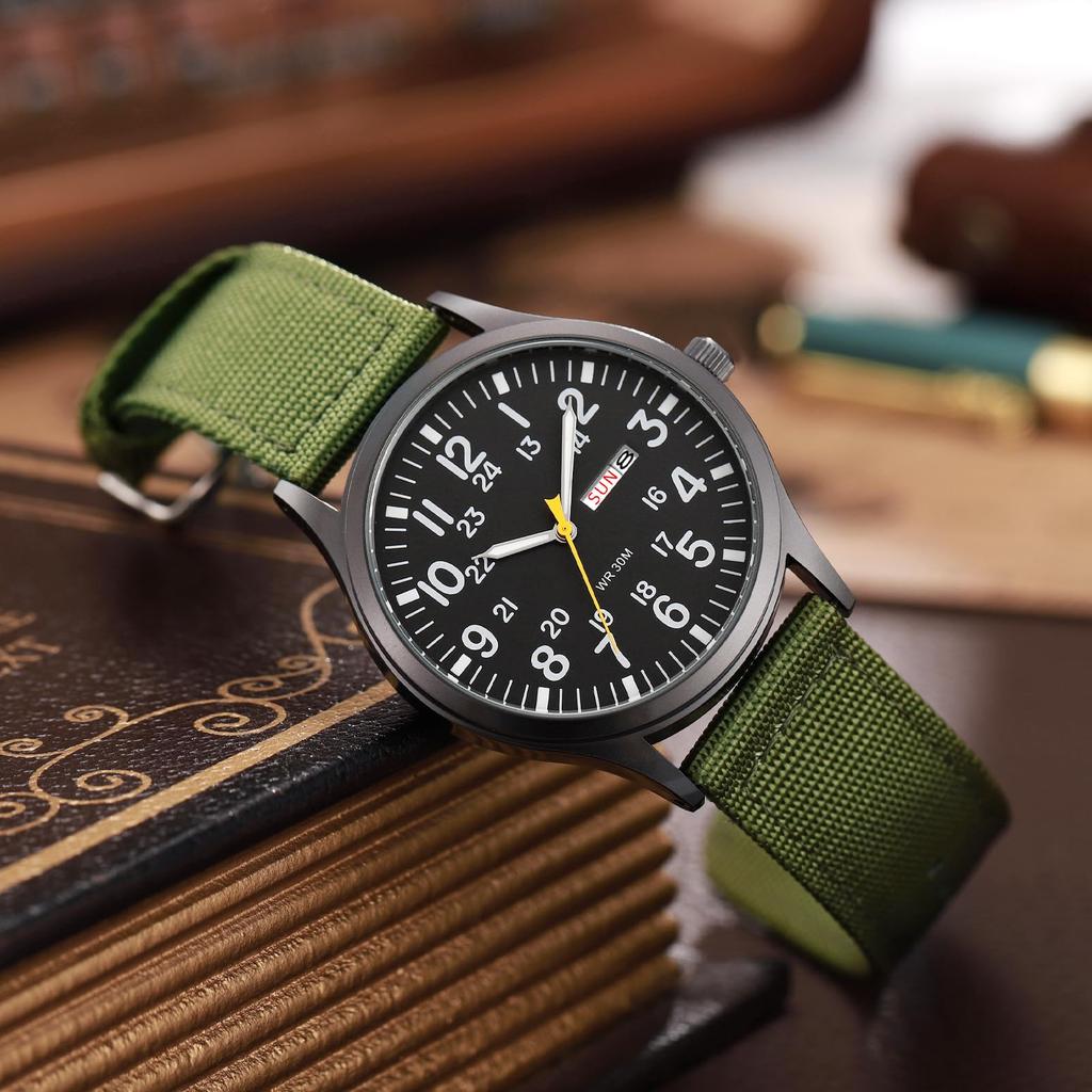 Military Watch Nylon Strap Luminous Analog Display Calendar Simple Stylish Antique Sports Watch Quartz Green Fashion Accessories Birthday Anniversary