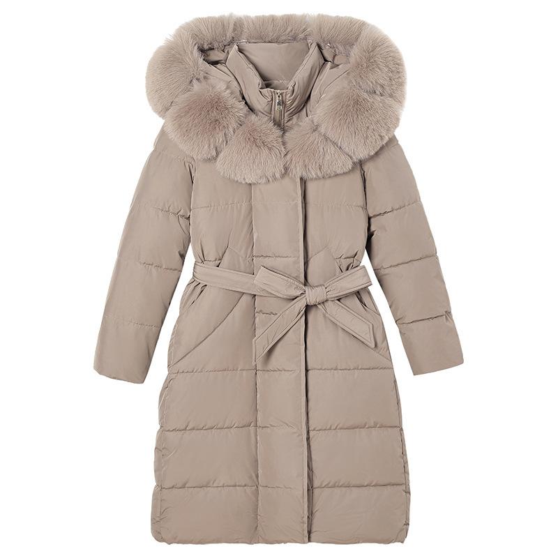Women's long cotton-padded clothes, winter new large fur collar cotton-padded jacket, slim-fitting hooded, dark coffee color fur collar thickened j