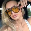 New Fashion Big Frame Pilot Yellow Sunglasses Women Men Brand Vintage Punk Outdoor Beach Sun Glasses Female