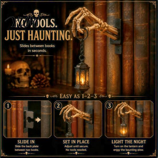 Artistic Figurine for Shelf Skeleton Hand Bookshelf Lantern, Halloween Style Resin Ornament, Gothic Decor Home Exquisite Carving Craftsmanship