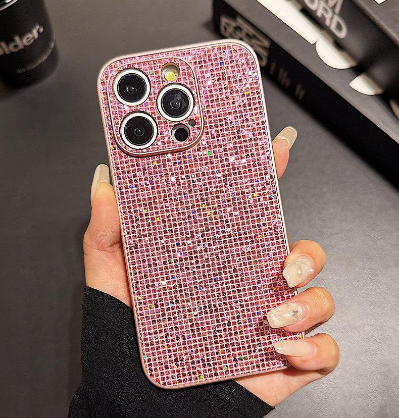 Корейский легкий люкс чехол для мобильного телефона iPhone15 Apple 17ProMax блестящий бриллиант воздушный металлик краска 16 Корейская версия женских моделей