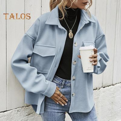 Осень-зима Женская куртка однобортная на пуговицах утолщенный кардиган свободный с длинными рукавами отложной воротник нагрудные карманы верхняя одежда пальто