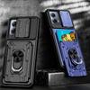 Slide Lens Camera Shockproof Armor Phone Case For Motorola MOTO G53 5G G23 G13 G82 G32 G22 E22 E32 S Wallet Card Slot Magnetic Stand Holder Cover