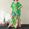 2025 Summer Women Plus Size Long Dress Beach Basic Casual Dress Loose Vintage Floral Printing Dress