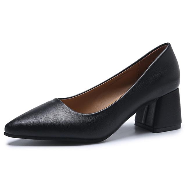 Классические туфли-лодочки на квадратном каблуке, женские однотонные офисные повседневные туфли из искусственной кожи, женские туфли без шнуровки с острым носком на высоком каблуке