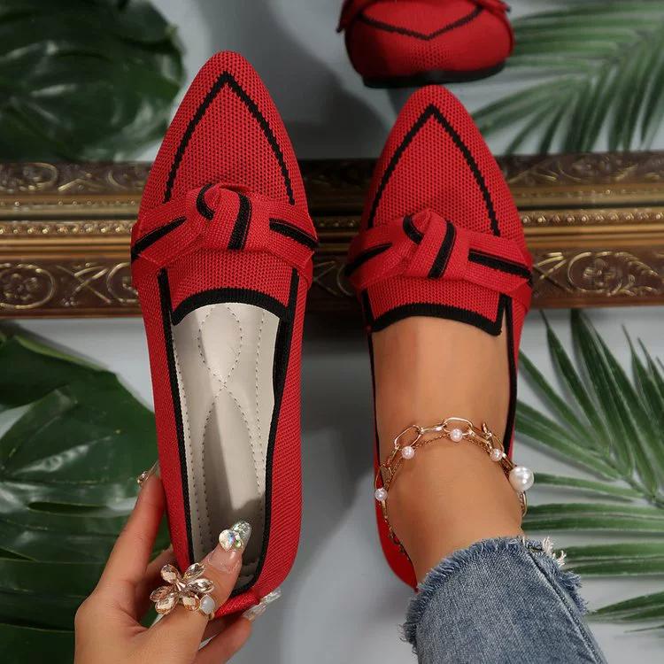 Women's Knot Design Flat Shoes Fashion Pointed Toe Knitted Slip On Shoes Comfy Breathable Flats