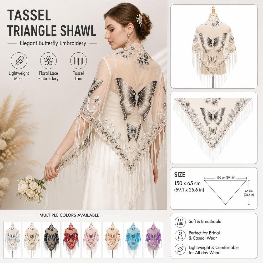 Butterfly Embroidery Lace Scarf Floral Shawl Scarf New Headband Bridal Wear
