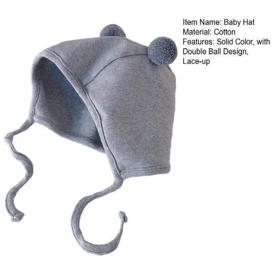 Мягкая детская шапка с двойным помпоном, однотонная, теплая, дышащая, с завязками на подбородке, легкая, детская шапка, головной убор