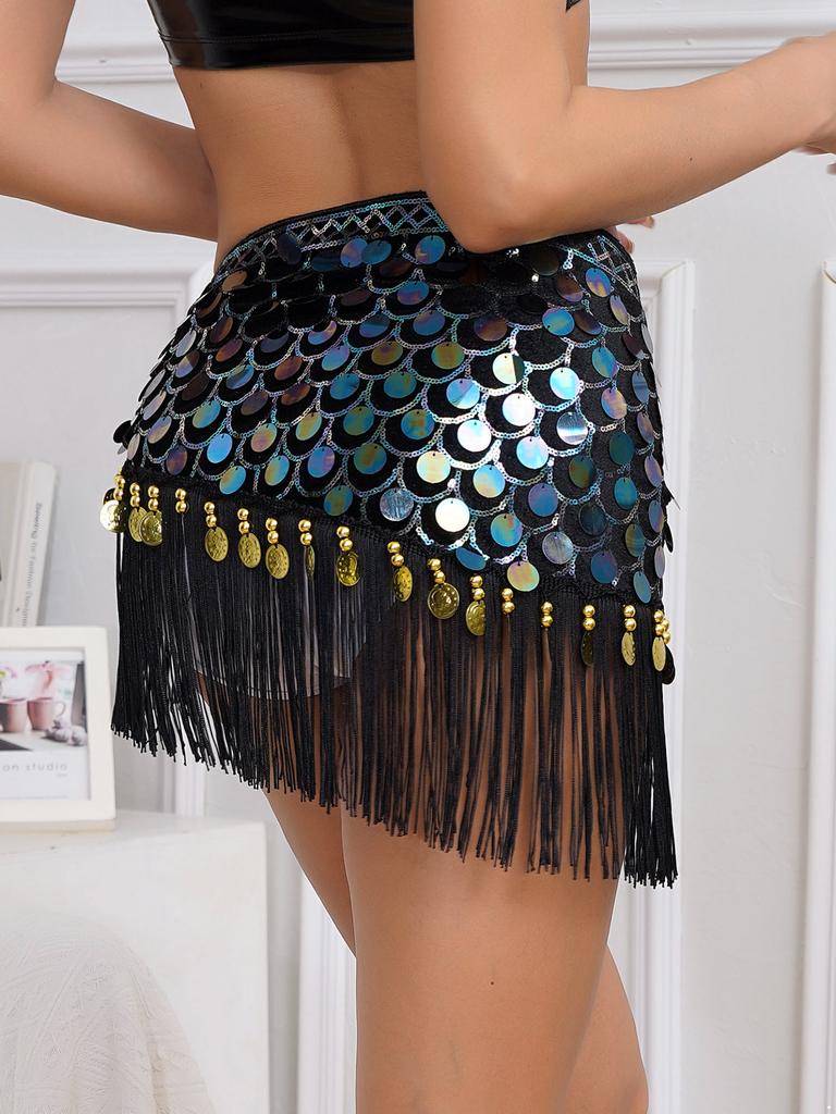 Женская юбка на шнуровке для танца живота, рыбья чешуя, блестки, бусины, бахрома, подол, хип-шарф, праздничные танцевальные костюмы для выступлений на сцене