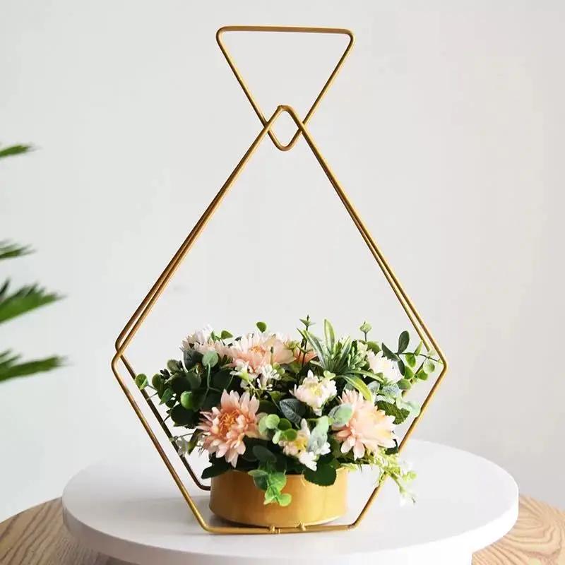 Для домашнего декора Металлическая корзина-цветочница с ручкой Железные корзины для хранения Металлическая настольная подставка для цветочных горшков