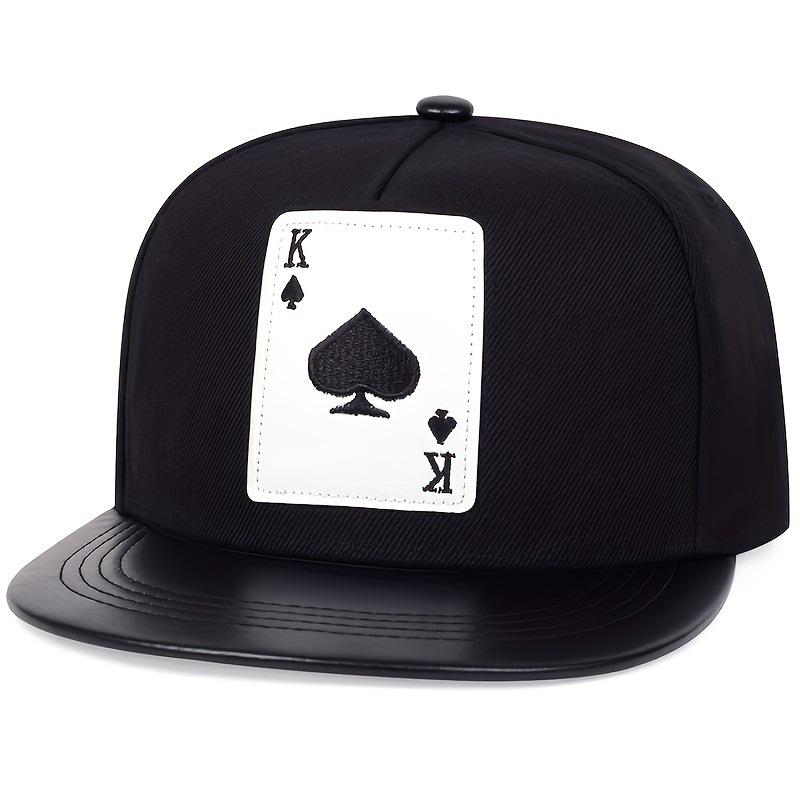 1pc Pu Leather Playing Card Baseball Caps for Women Men,Outdoor Adjustable Casual Heart K Embroidery Hip-hop Caps Sunscreen Hat