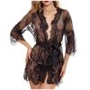 Модный женский сексуальный халат Babydoll, кружевное нижнее белье, пояс + стринги, банный халат