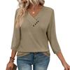 Womens 3/4 Sleeve Daily Weekend V Neck Casual Printed Tshirts Loose Fit Pleated Tees Button Down Shirts