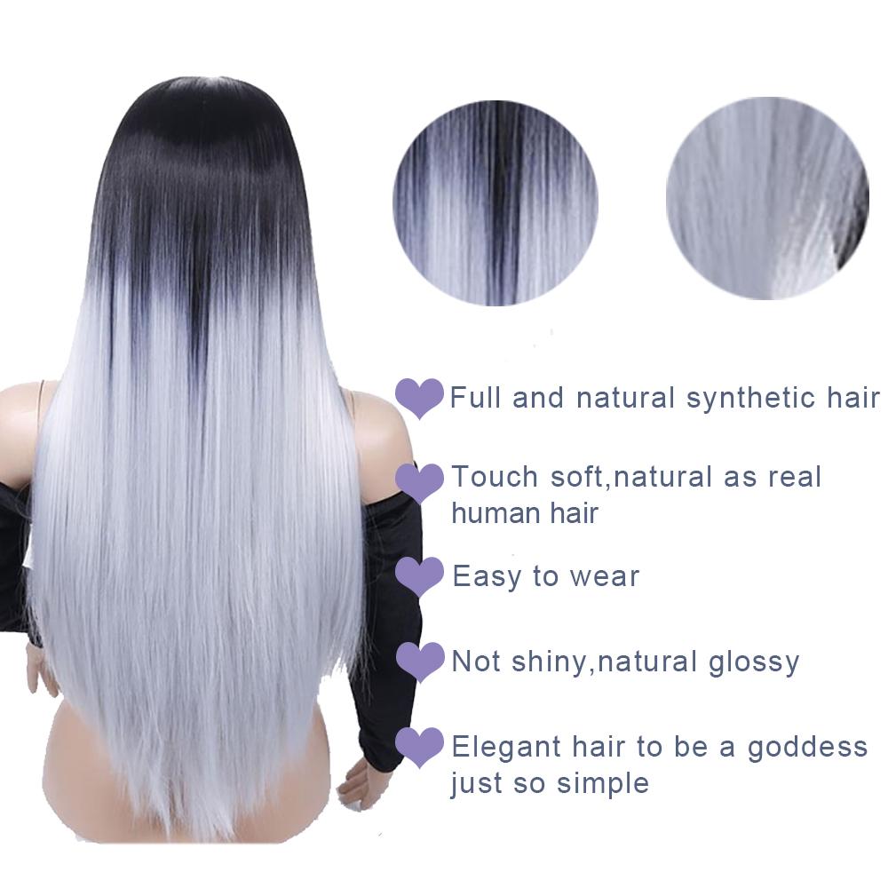 Черный, синий, серый, красный, желтый, цвет омбре, длинные прямые парики, натуральная средняя часть для женщин, термостойкие цветные волосы