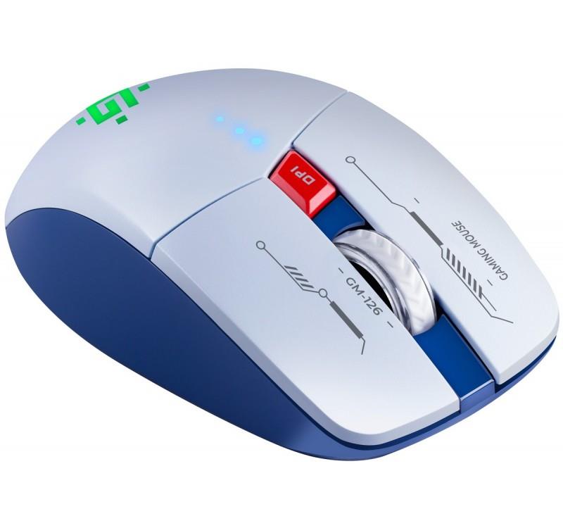 Mysz bezprzewodowa Defender TISA GM-126 optyczna 1600dpi 2.4 GHz + Bluetooth biało-niebieska RGB AKUMULATOR 6 przycisków Gaming