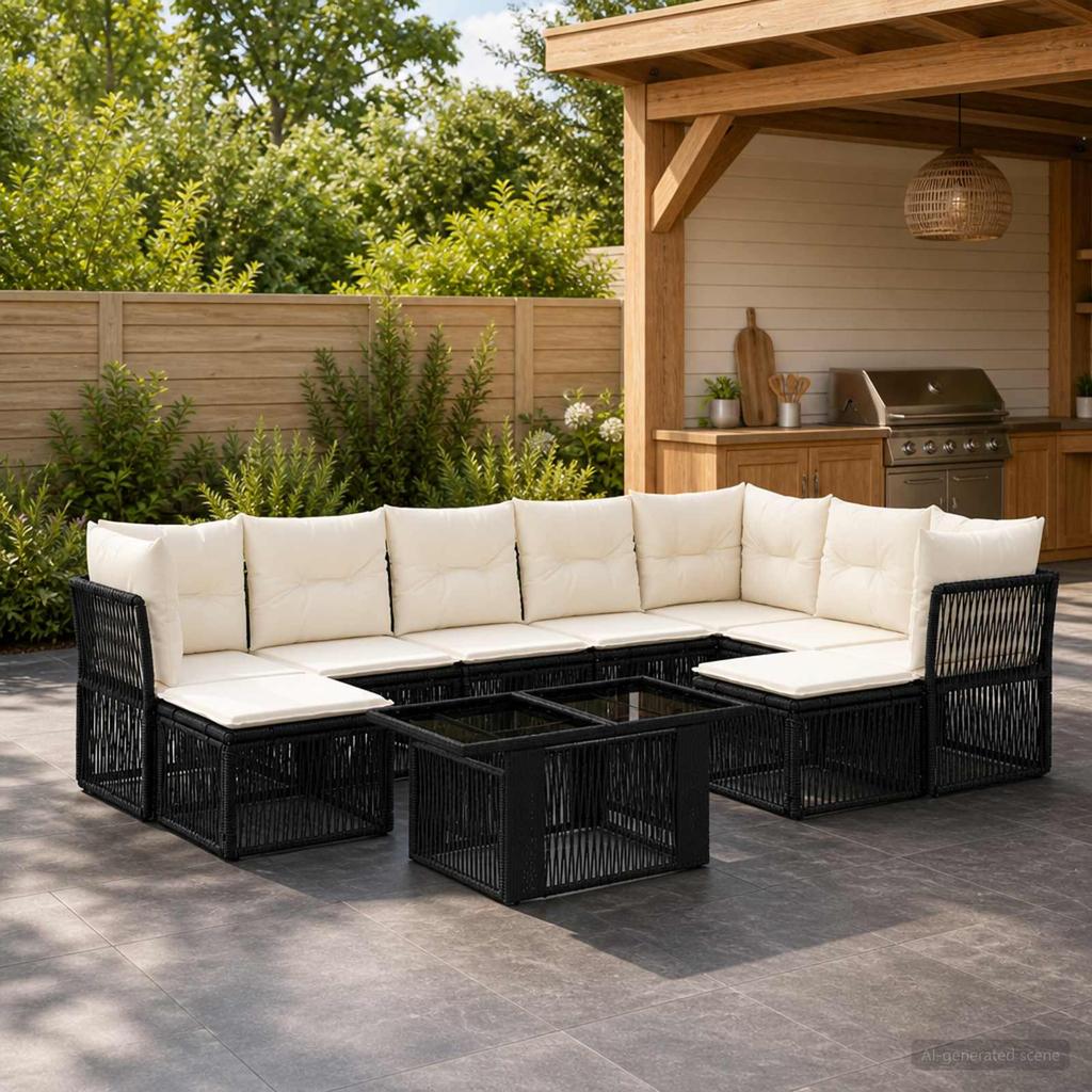 Garden Sofa Set 10 Pieces Black Poly Rattan