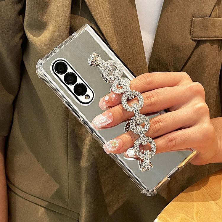 Подходит для чехла для мобильного телефона Samsung fold4, складной экран, подушка безопасности, зеркало, fold7, стразы, пятикольцевая цепочка, защита zfold4