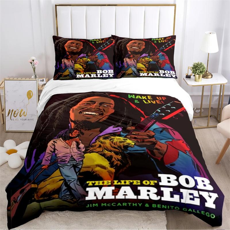 Bob Marley Reggae Music Maple Leaf Comforter Bedding Set,Duvet Cover Bed Set Quilt Cover Pillowcase,King Queen Size Bedding Set