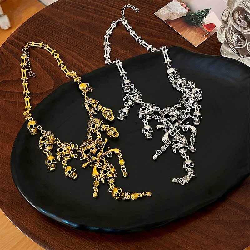 Европейский и американский стиль Ретро Ожерелье с кисточкой в виде черепа для Хэллоуина