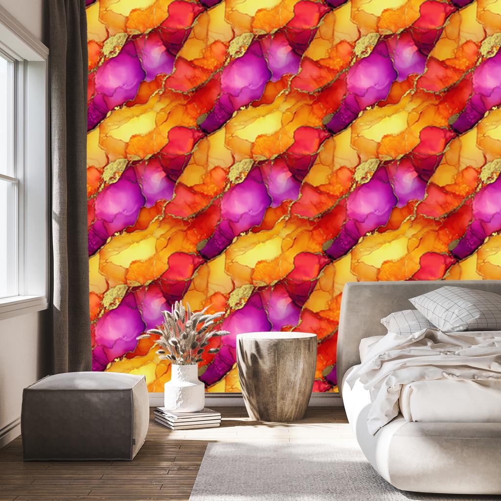 Ink Wallpaper Gold, Red and Purple for Living Room and Bedroom 50x1000