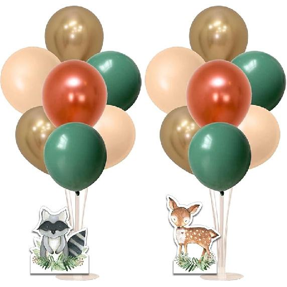 Woodland Balloon Stand Kit and Animals Centerpieces, 2 Set Table Stand Holder with 22 Balloons, Fox and Bear, Deer and Raccoon cutout, Wild one 1st