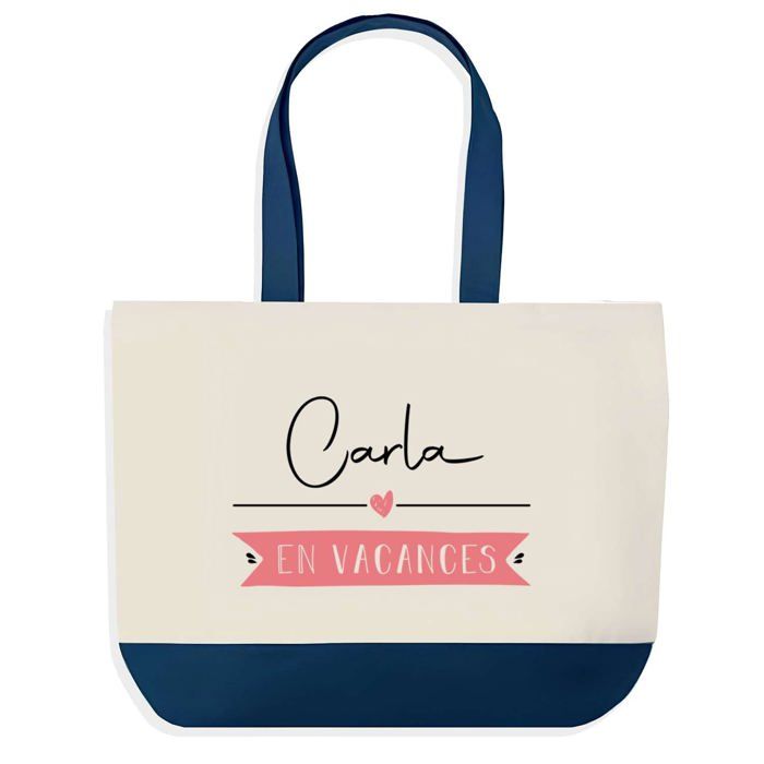 Tote bag - PLANETEE - Carla en Vacances - fond bleu - coton 40x45 cm - grand format