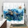 1 Piece Watercolor Blue Turtle Shower Curtain, Polyester Fabric, Machine Washable, Suitable For Bathroom Decoration