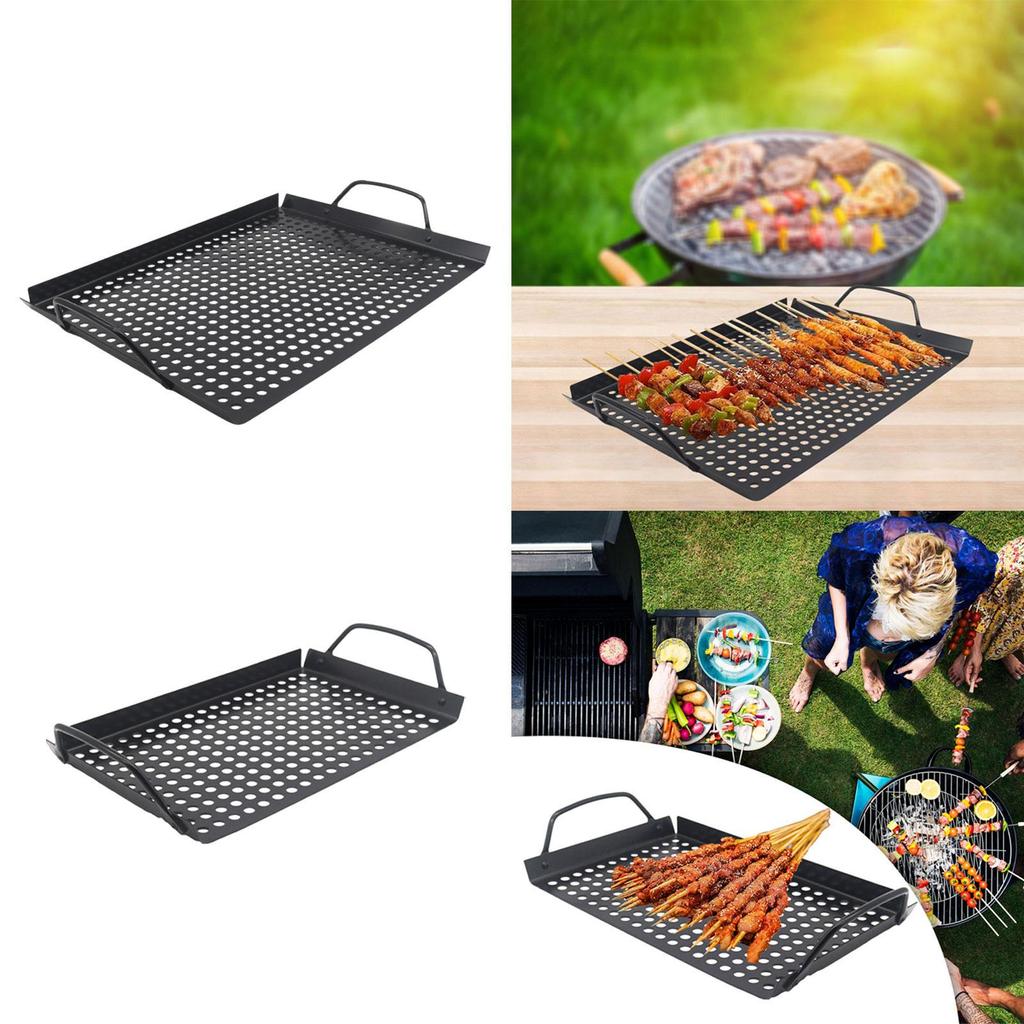 Barbecue Grill Plate Frying Pan with Handles Pizza Tray Easily Clean Basket Bakeware for Beach