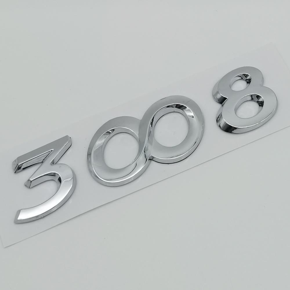 3D ABS Car Stickers Chrome Black Logo Letters 2008 3008 4008 5008 Emblem Badge For Peugeot Rear Trunk Sticker Decal Accessories