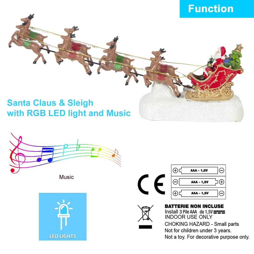 Christmas Santa's Sleigh And Reindeer LED Light Village Decor Accessory Illuminated Figurines for Holiday Home Indoor Ornament