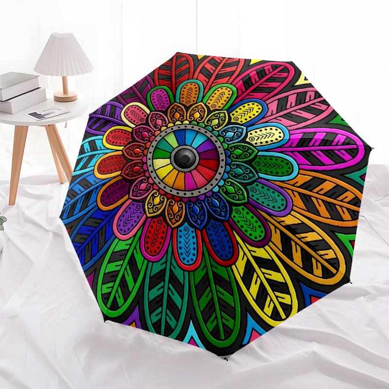 1pc Mandala, Symmetry, Colorful Umbrella with Plastic Handle,Compact & Stylish,Suitable for All Seasons YS331049