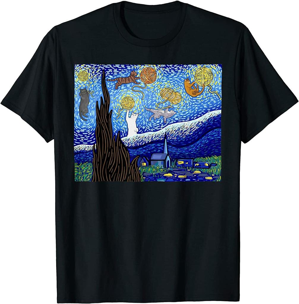 NEW LIMITED Cat Starry Night Cat Gogh Cat Cute Gift Parody T-Shirt - MADE IN USA