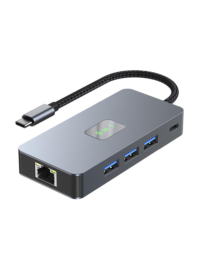 9 In 1 TYPE-C To RJ45 (Gigabit)+USB3.0*3+HDMI+USB-CS Data+PD100W+SD/TF MacBook
