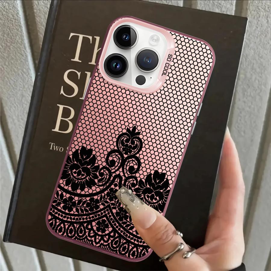 Задняя крышка чехол для телефона для iPhone 17 Pro Max 11 Air XS XR 15 Plus 13 Pro 16 14 12 Черный Модный Кружевной