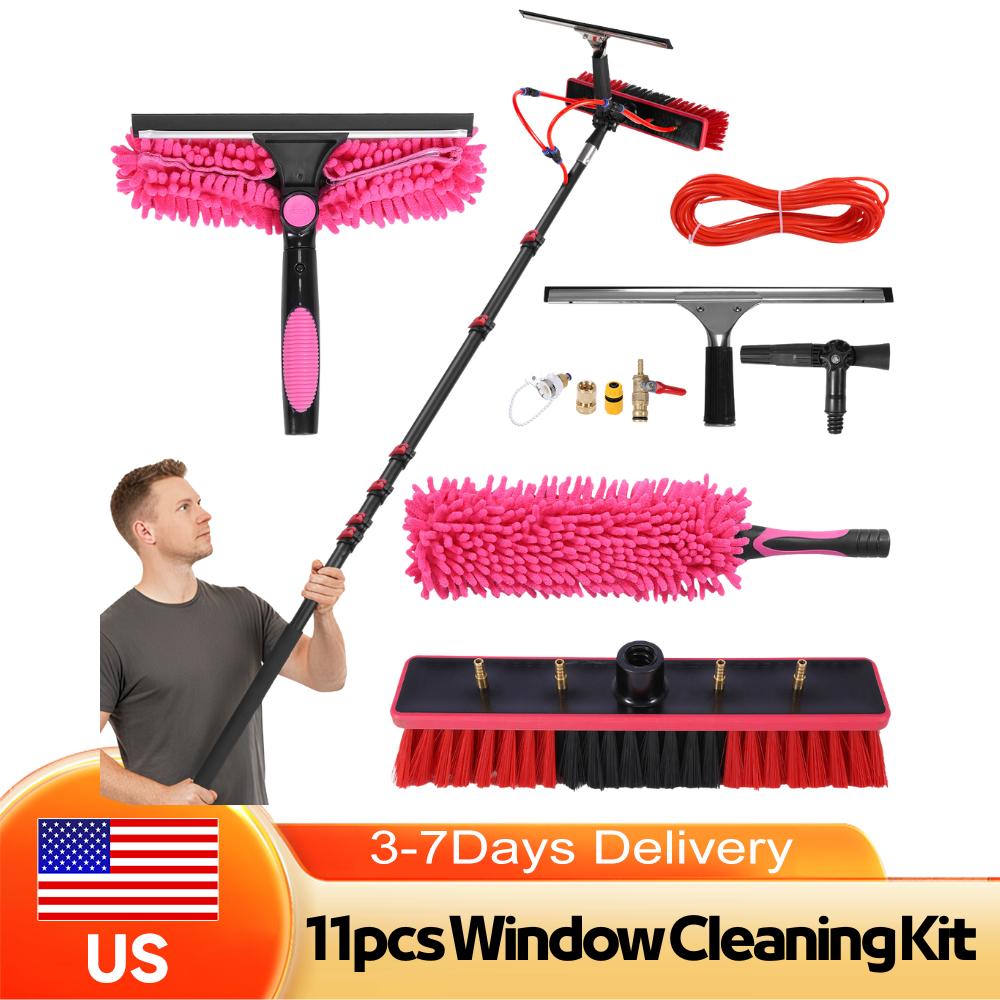 Lightweight Solar Panel Cleaning Tool Water Fed Brush Kit Extendable Telescopic Pole 35FT Max Length with 20M Hose Universal Gar