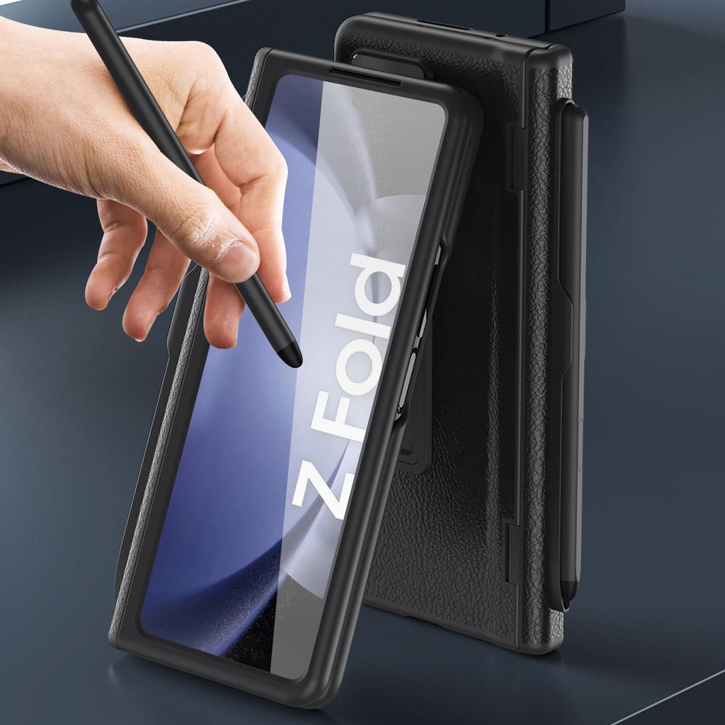 Чехол-подставка для Samsung Galaxy Z Fold6 5G, кожаный+ПК, чехол для телефона со стилусом и защитной пленкой из закаленного стекла