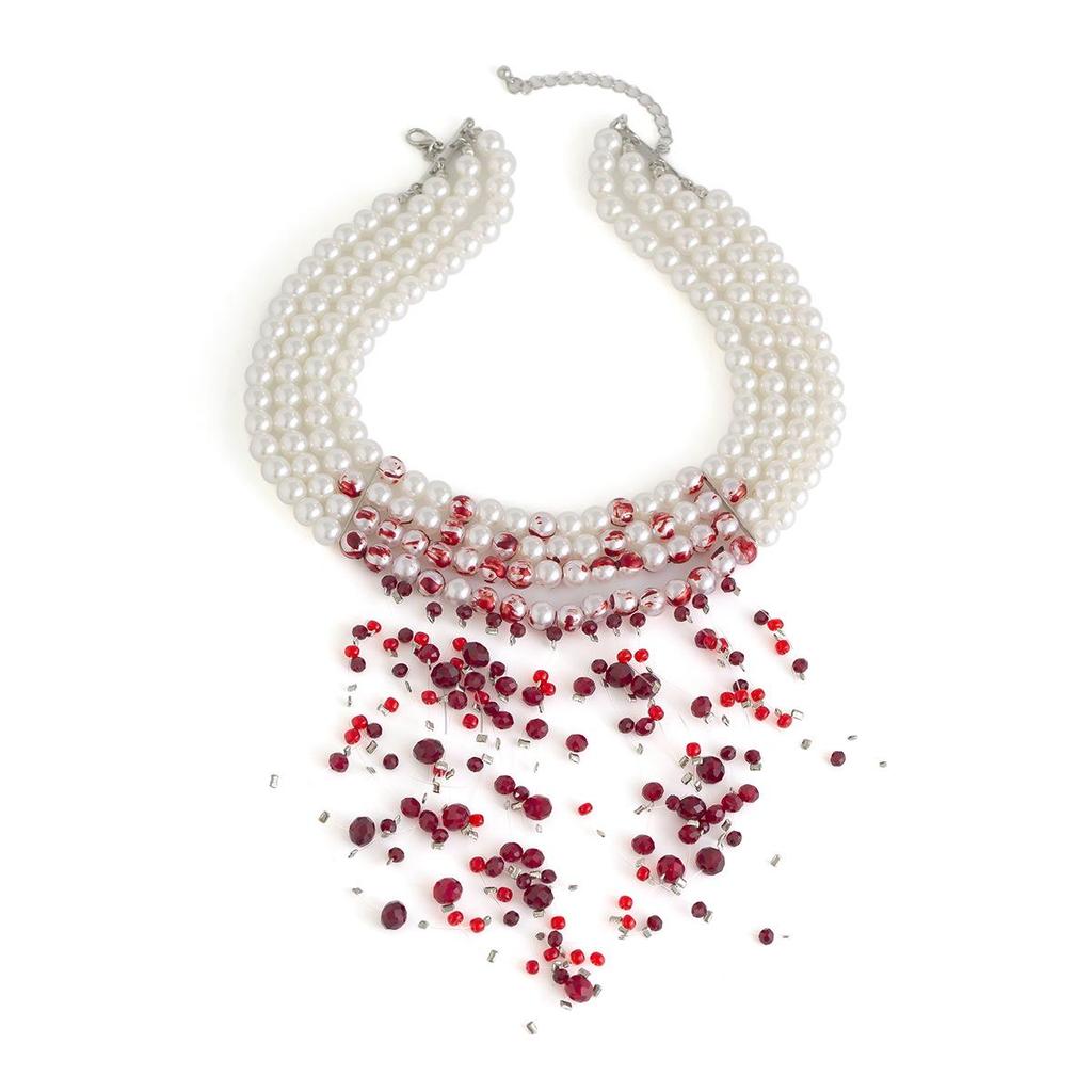 Готическое колье-чокер с кисточкой в виде капли крови и жемчугом