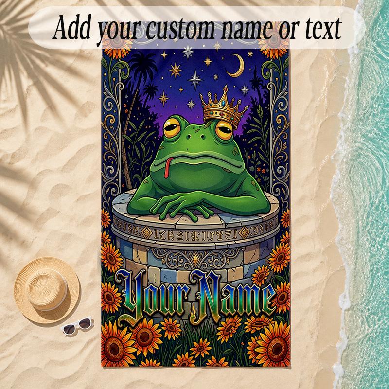 Frog Theme Soft Beach Towel Personalized Custom Name Text Towel Portable for Beach Pool Travel