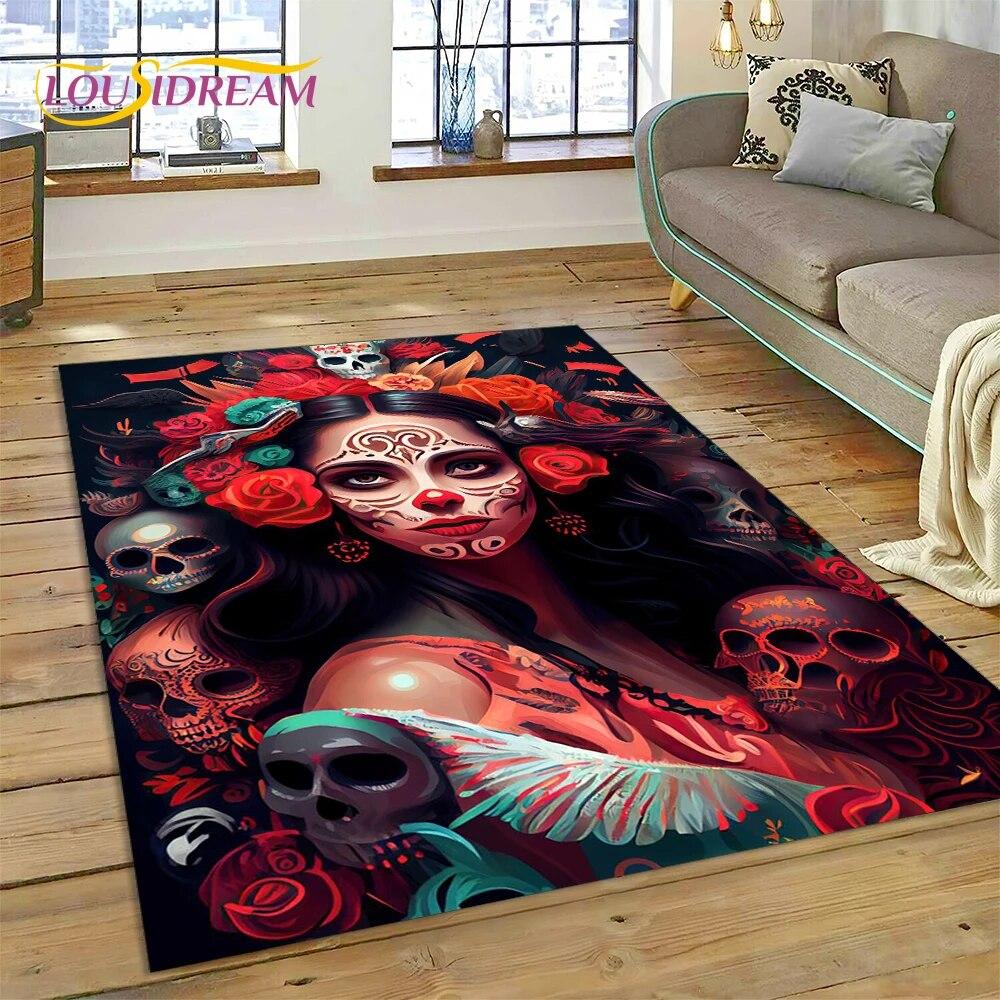 Horror Skull Girl Dead Gothic Undead Female Carpet Rug for Home Living Room Bedroom Sofa Doormat Decor,Kid Area Rug Non-slip Mat