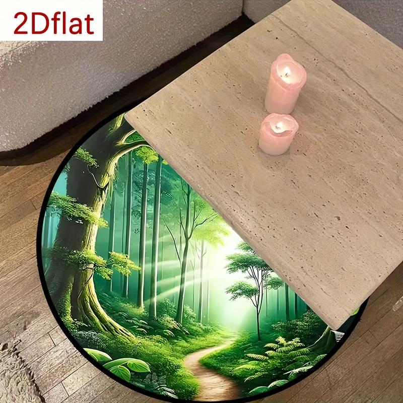 Forest Scenery Pattern Round Rug Flannel Soft Floor Mat for Nature Lovers Bedroom Living Room Area Carpet Non Slip Durable Easy