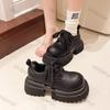 Fashion Women's 2024 Autumn Thick Sole Height Increasing Loafers New Fashion Round Toe Lace Up Retro Leather Shoes Japan Casual Shoes