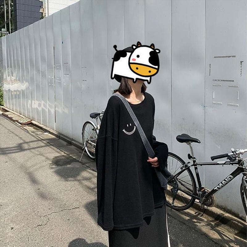 Футболка с длинными рукавами для женщин, осень, корейская, новая, свободная, с круглым вырезом, женская, базовая, студенческая, топ