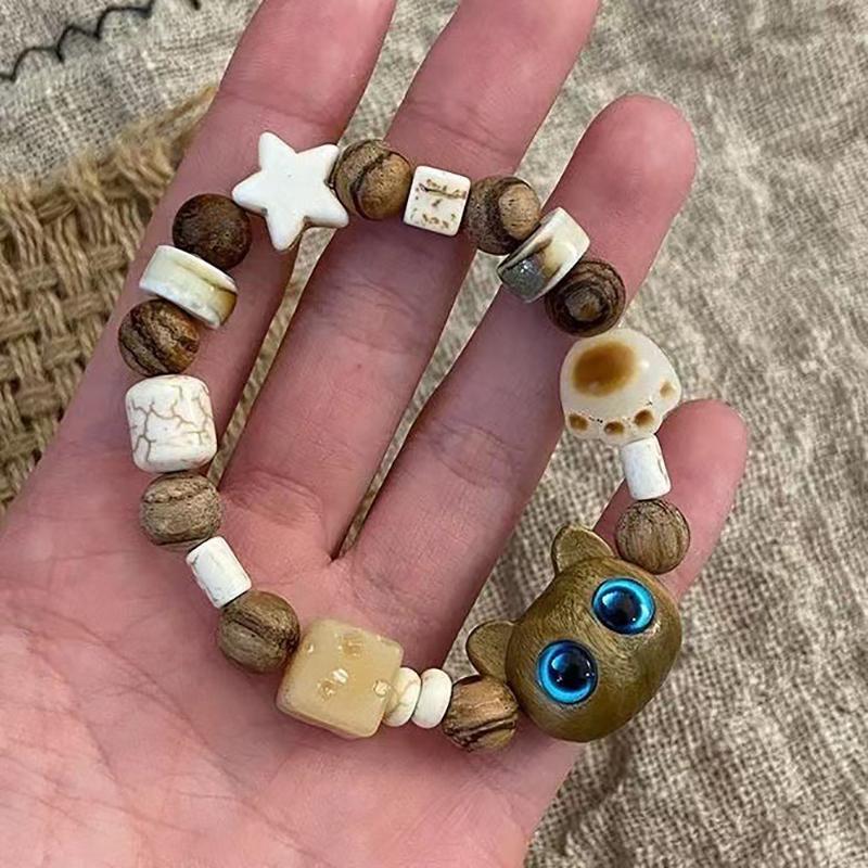 Милый браслет с черным котом для женщин и мужчин, браслет из бисера с мультяшными животными