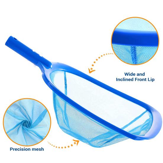 Pool Skimmer Net Deep Fine Mesh Solid Plastic Frame Detachable Pole Large Capacity Heavy Duty Leaf Fine Debris Pool Cleaning Net Pool Accessories