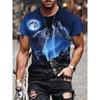 Men'S 3D Printed Double Wolf Casual T-ShirtCrew Neck Short Sleeve Regular Fit Knit Fabric Medium Stretch Animal Pattern Streetwear Top