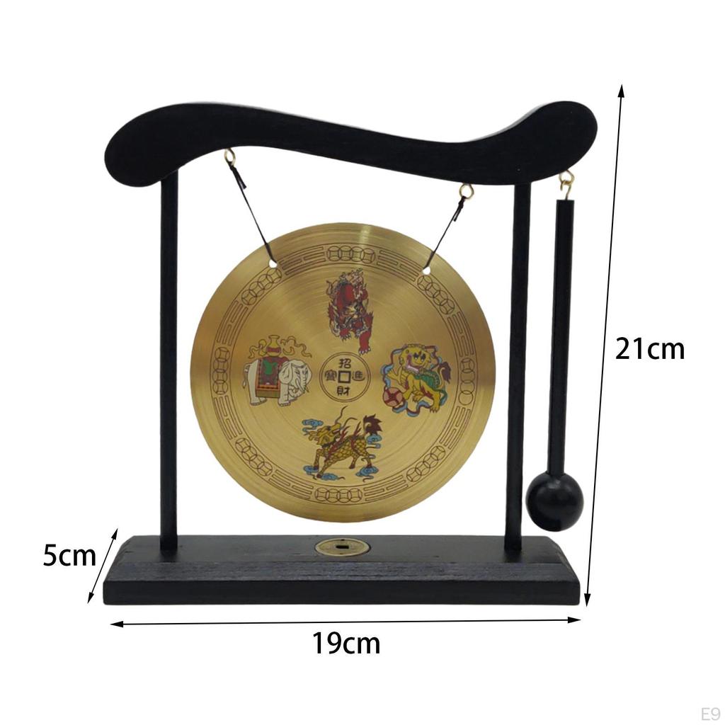 Brass Feng Shui Desktop Gong with Stand Asian Bells for Home Decoration Chinese Signs