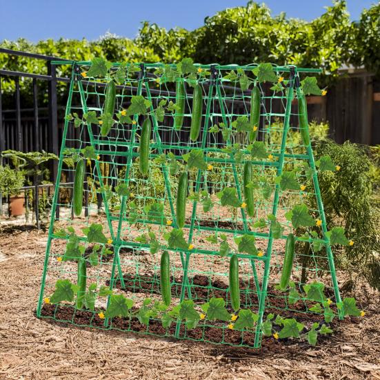 Огуречная шпалера для сада 48 дюймов А-образный набор шпалер для растений с сеткой и стяжками Шпалера для поддержки вьющихся овощей для огурцов помидоров винограда